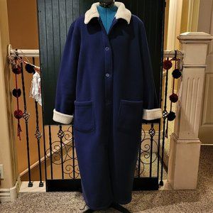 Real Comfort Womens Plus Size Blue/Cream Maxi Fleece/Sherpa Coat (2X)